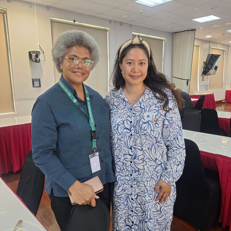 Josy Kang with Hon. Lenora Qereqeretabua at the Parliament of Fiji